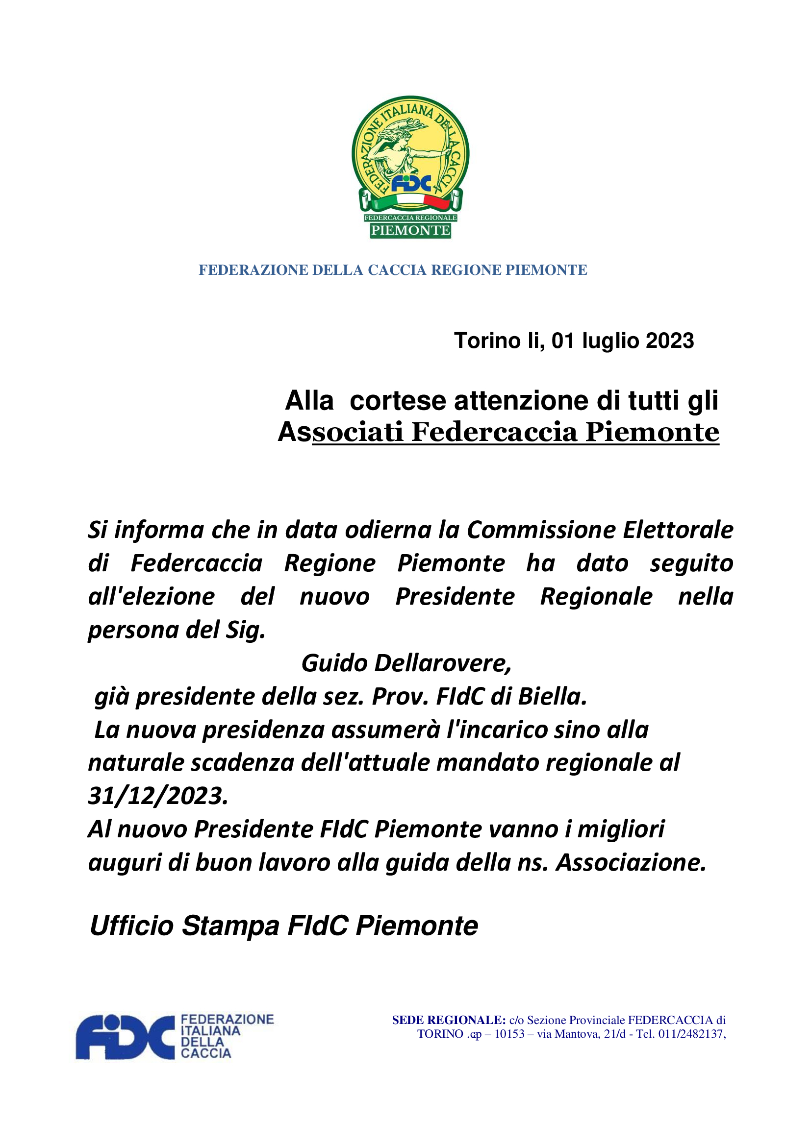 Comunicato del 01 luglio 2023