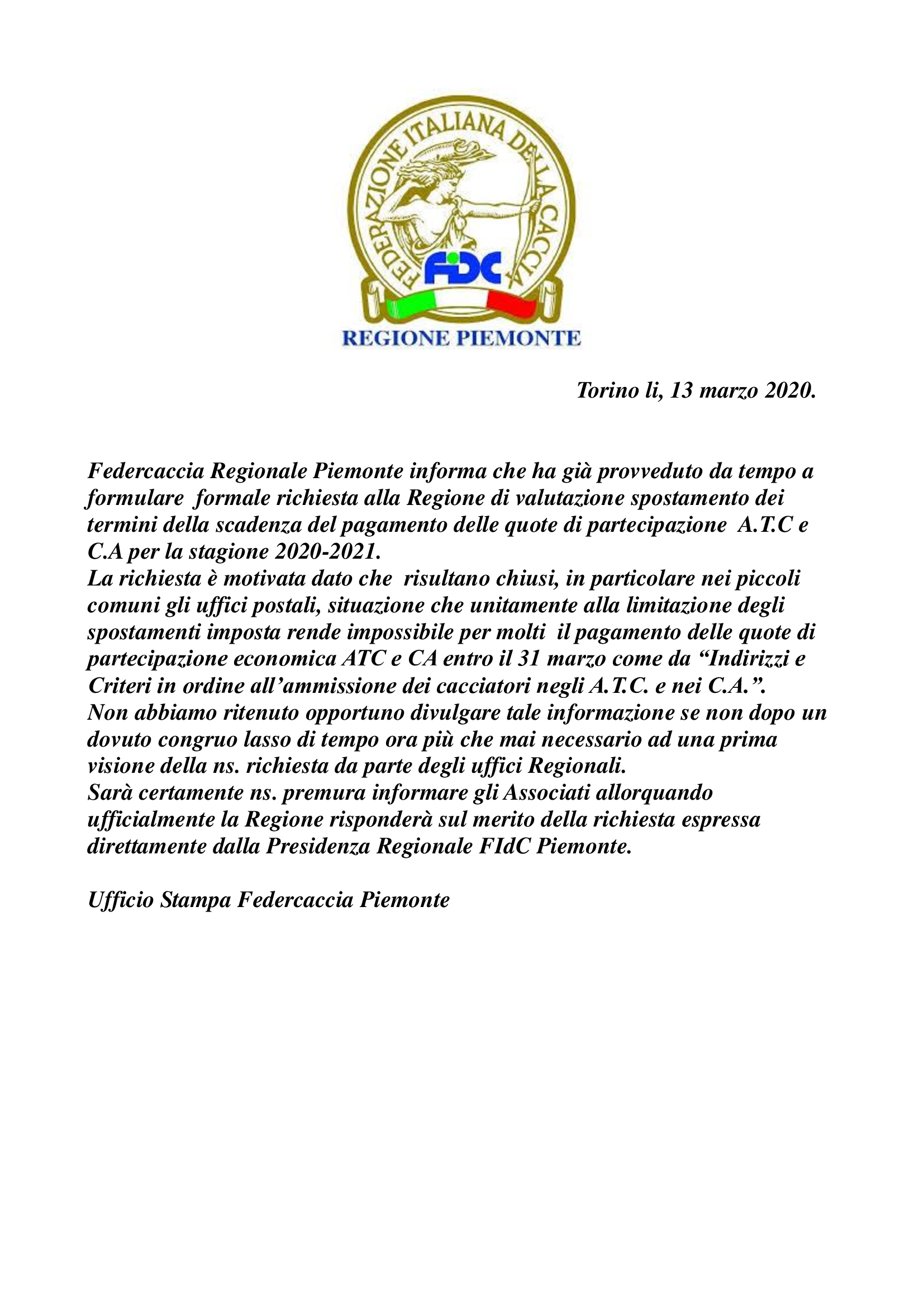 comunicato del 13 marzo 2020 1