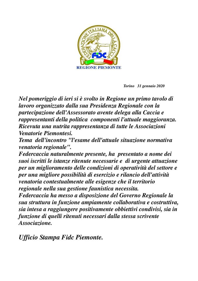 comunicato stampa 31 gennaio 2020